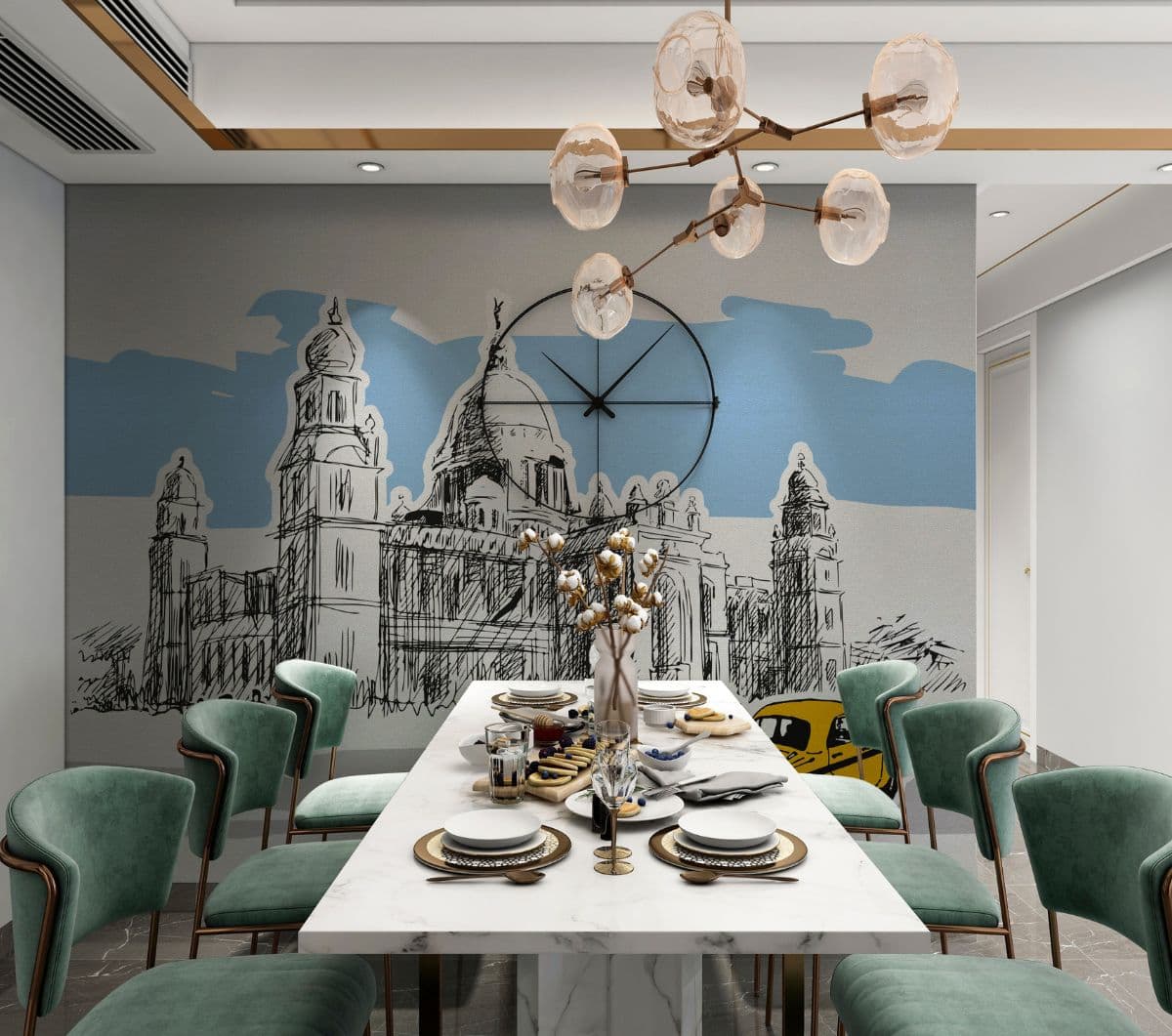 Kolkata Chronicles Wall Mural Wallpaper shown in a room