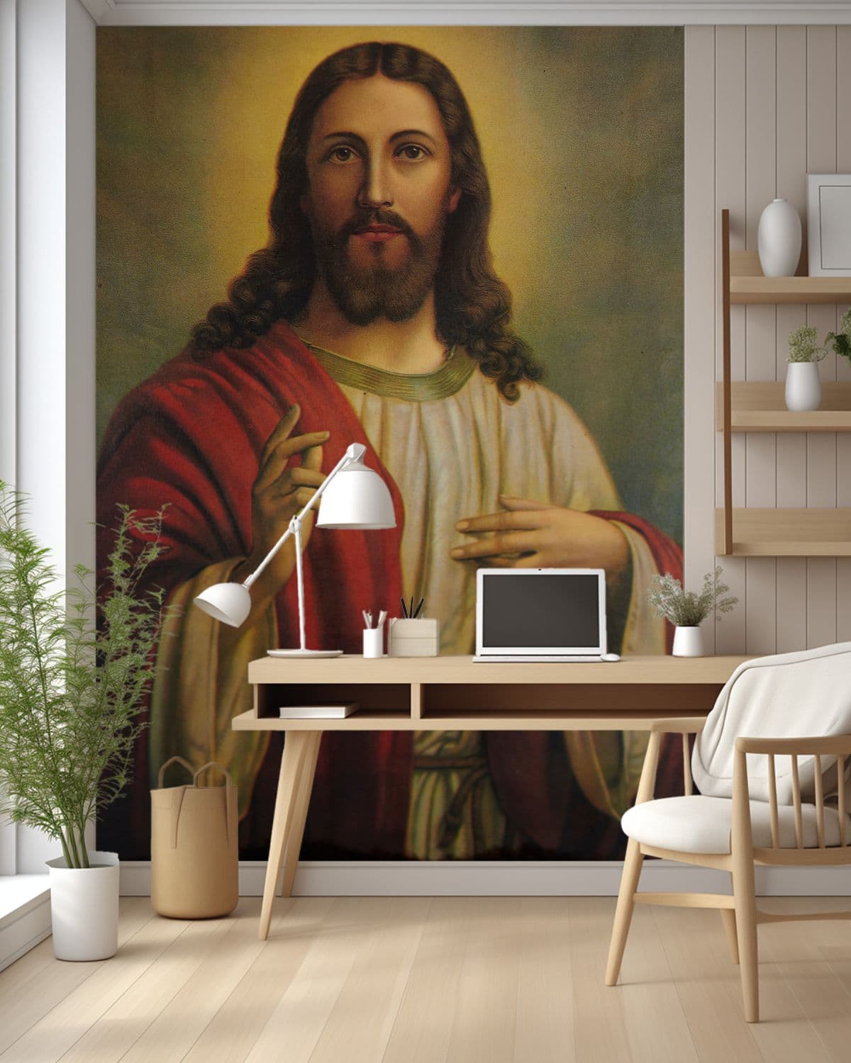 Jesus Christ Wallpaper Mural shown in a room