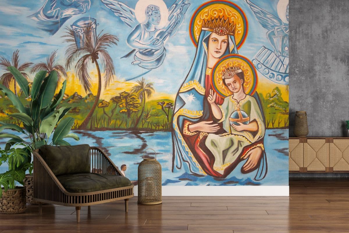 Roman Catholic Church Painting Wallpaper Mural shown in a room