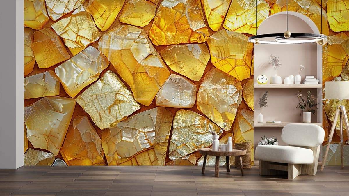 Golden Glass Pieces Artwork Wallpaper Mural shown in a room