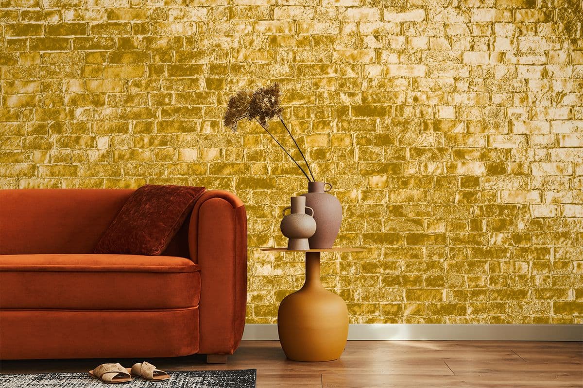 Kanak, Radiant Gold Wall Wallpaper Mural shown in a room