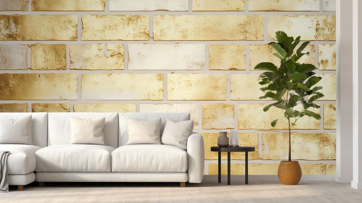 Light Hues White Gold Wallpaper Wall Mural shown in a room