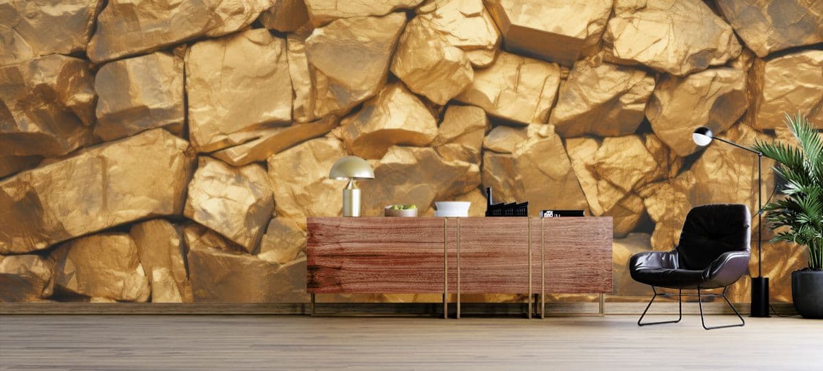 Sunlit Rock Bricks Charm Wallpaper Mural shown in a room