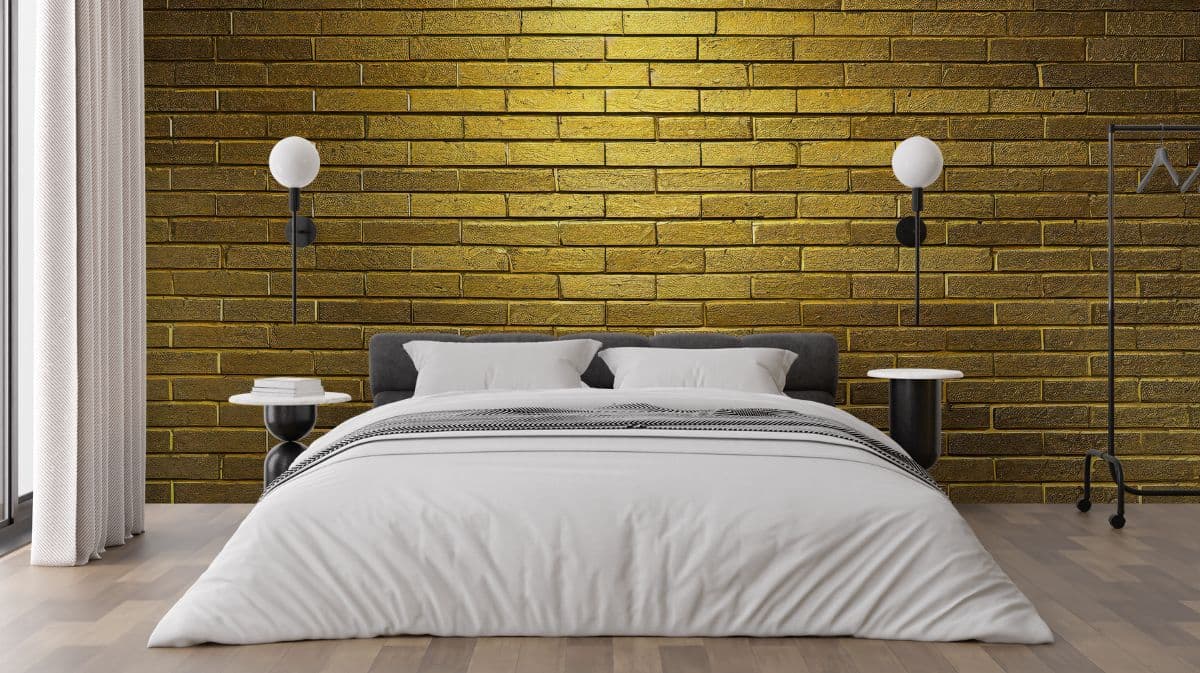 Vintage Golden Brick Wall Wallpaper shown in a room
