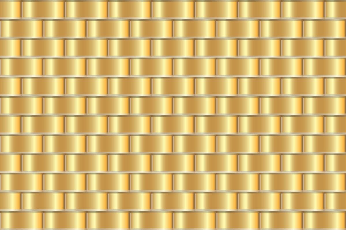 Wall of Shiny Gold Weave Blocks Wallpaper Mural pattern detail