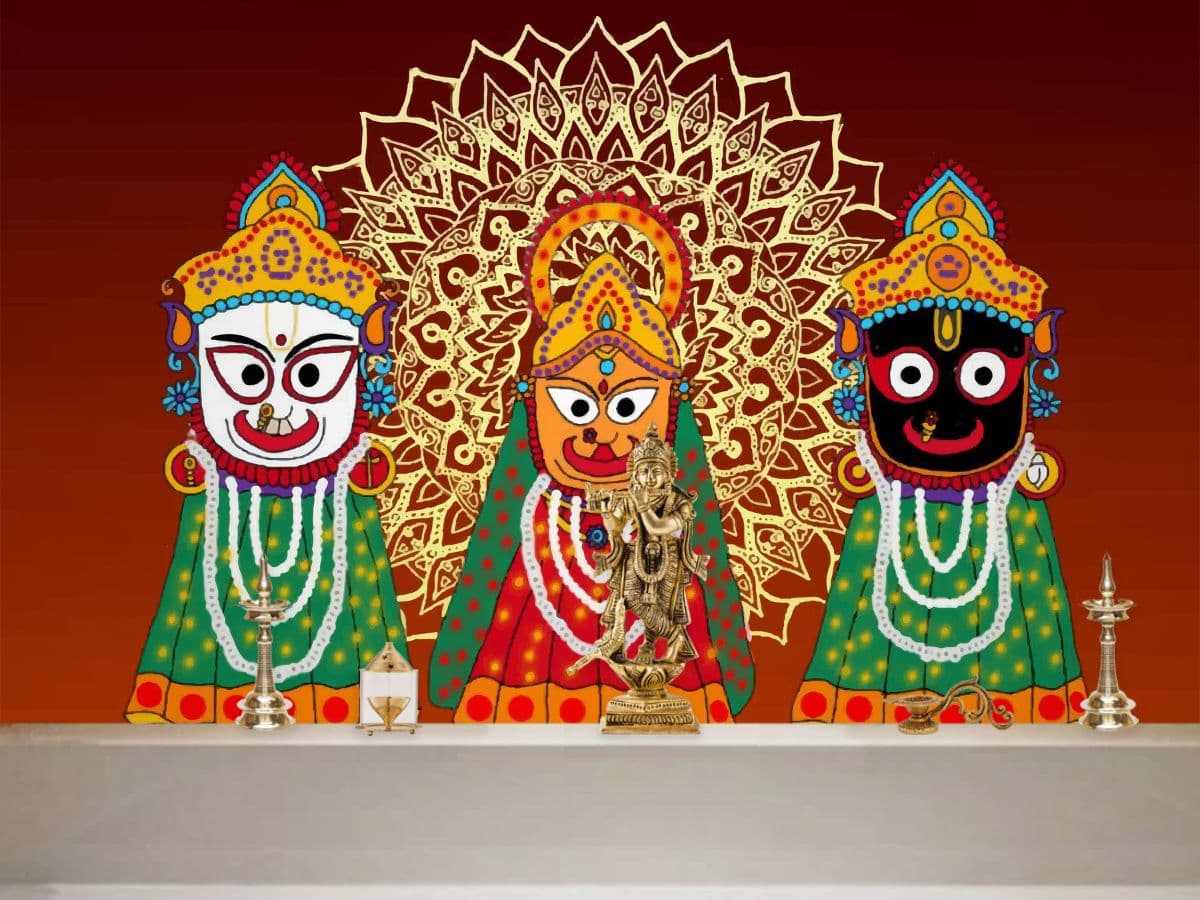 Krishna Subhadra Balram Wallpaper Mural shown in a room