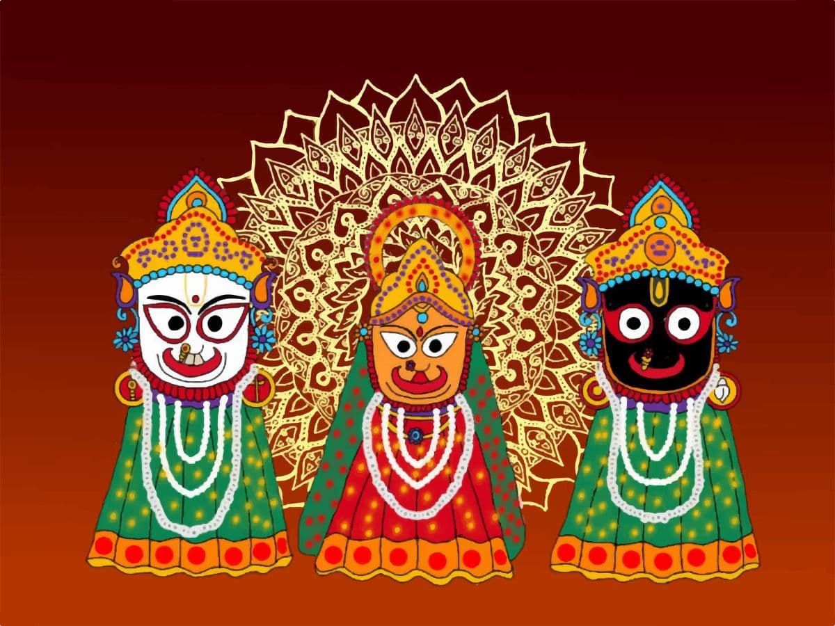 Krishna Subhadra Balram Wallpaper Mural pattern detail