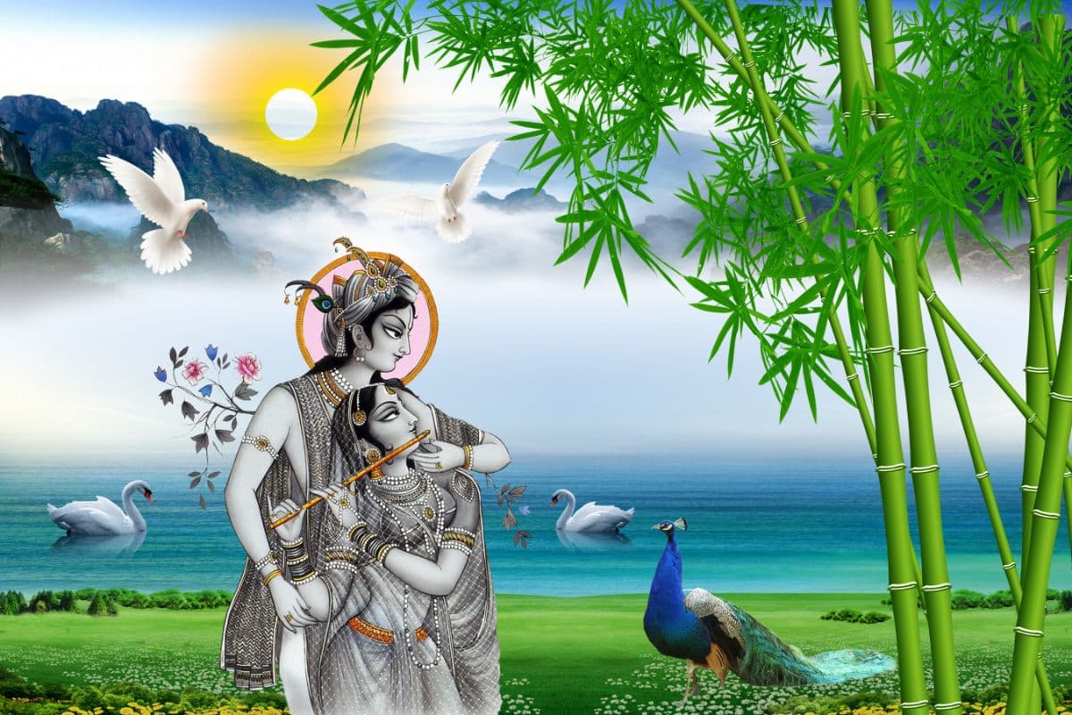 Radha Krishna Bhaav Wallpaper Mural for Wall pattern detail