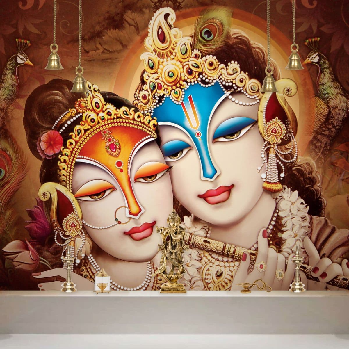 Radha Krishna Madhurya Wallpaper Mural shown in a room