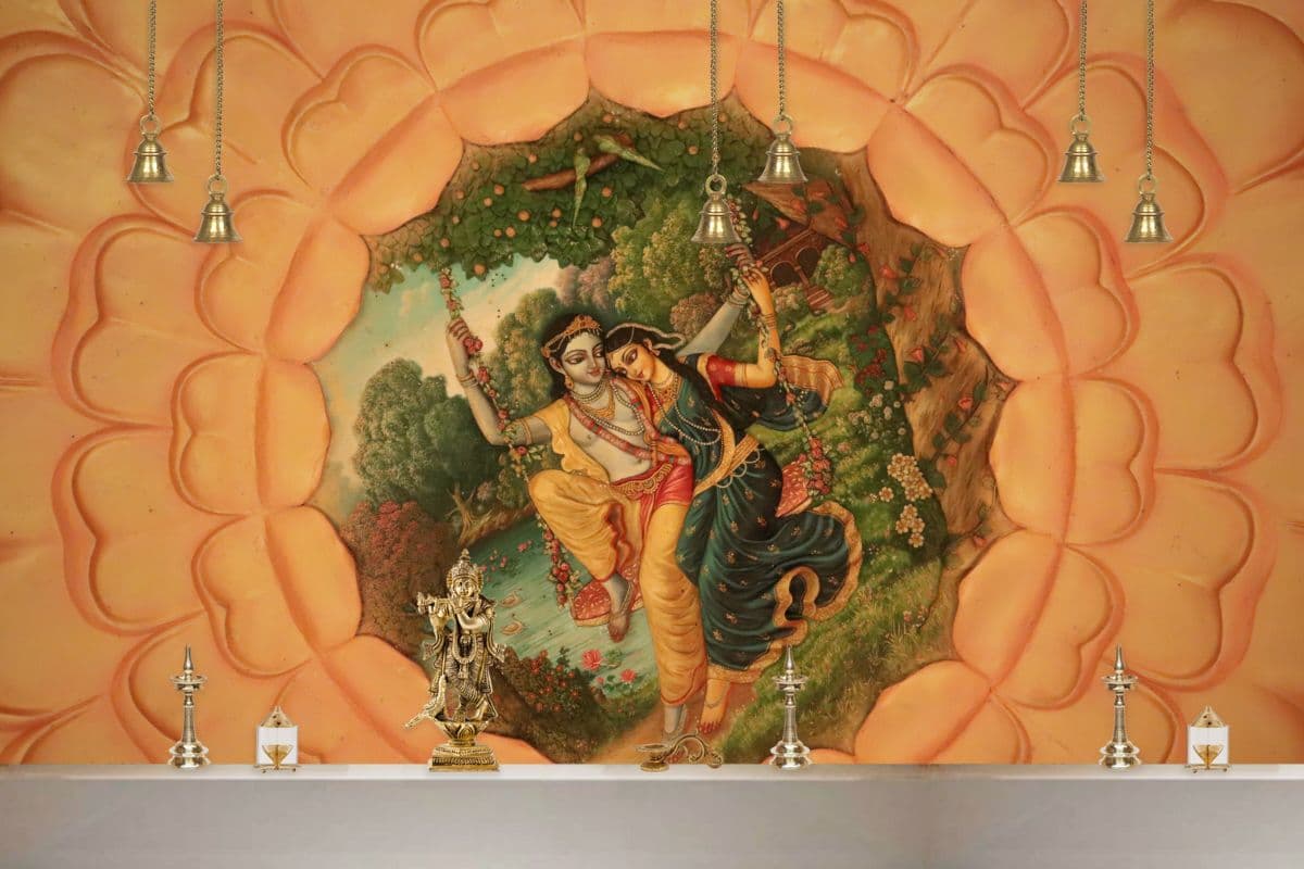 Radha Krishna Premlok Wallpaper Mural shown in a room