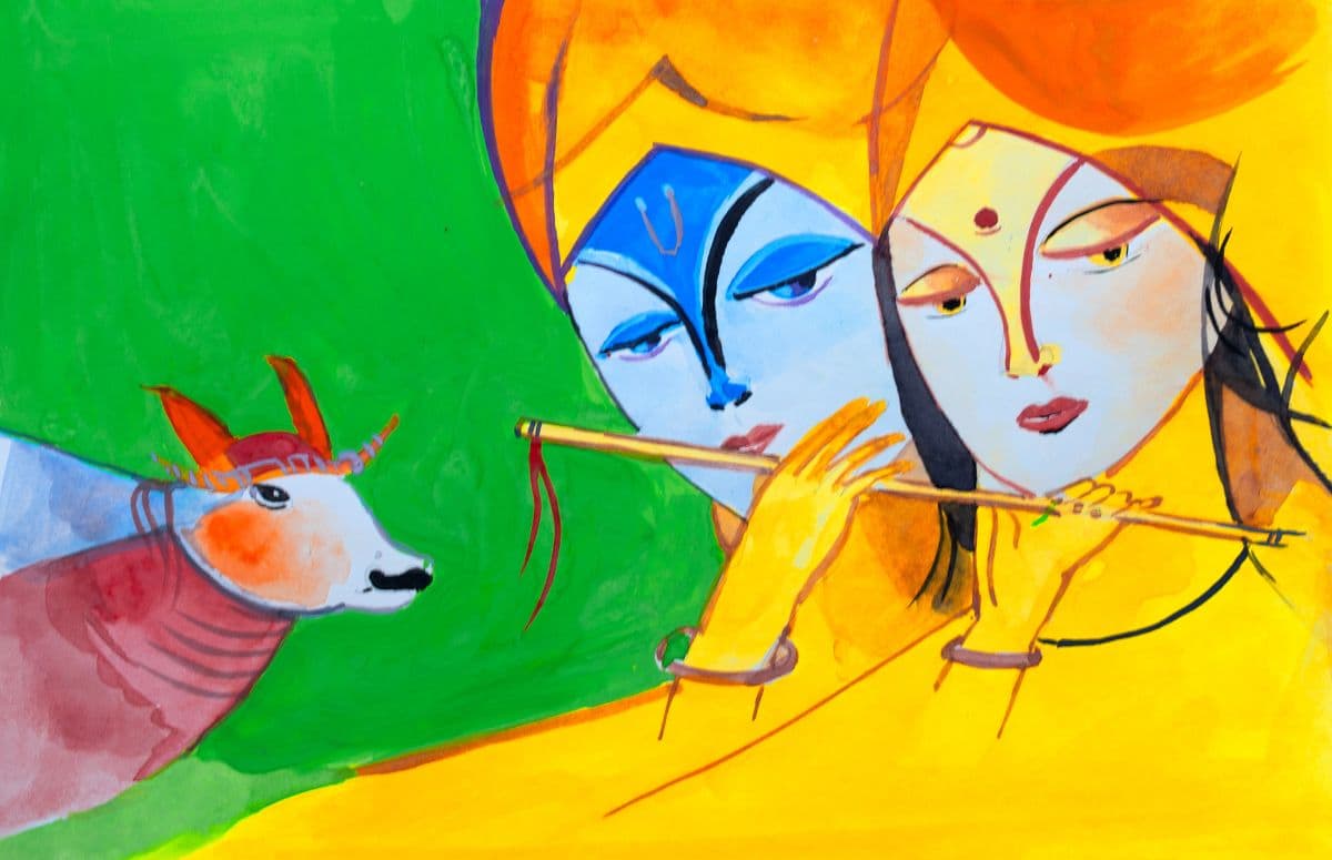 Radha Krishna Premrang Wallpaper Mural pattern detail