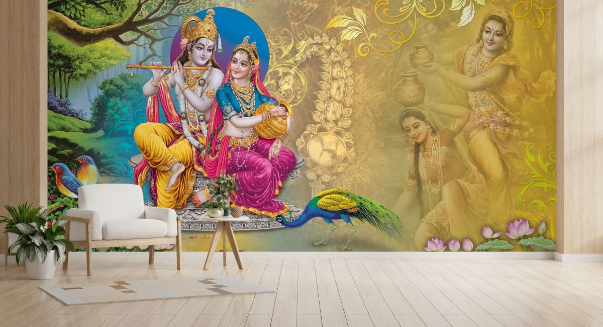 Radha Madhav Premleela Wallpaper Mural shown in a room