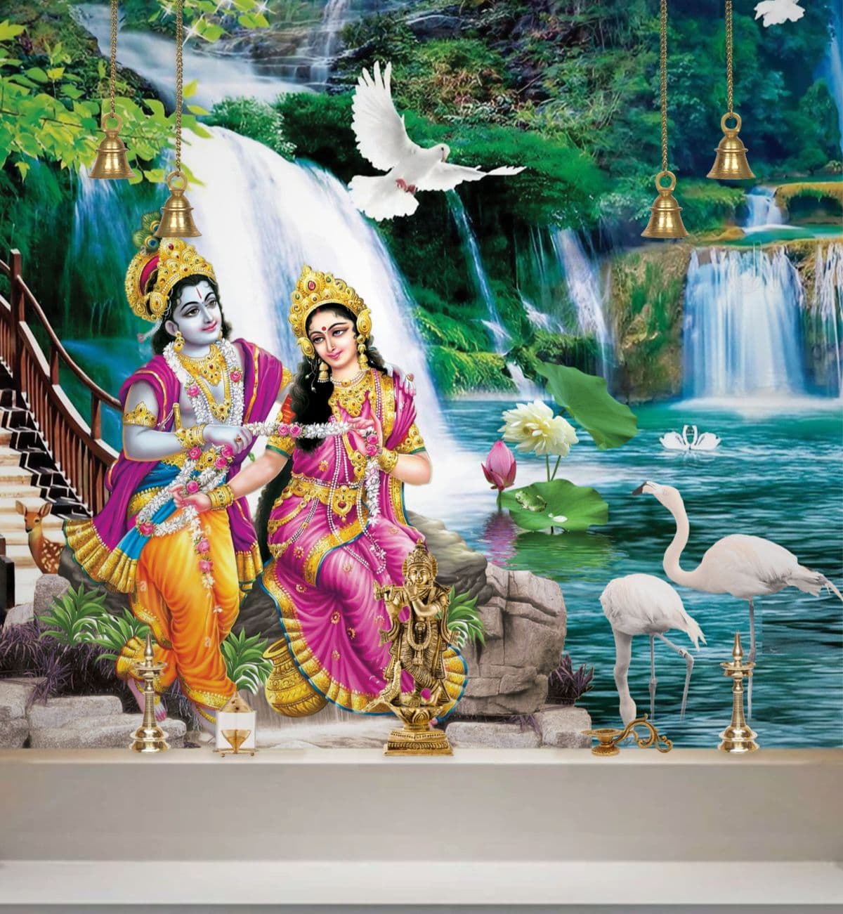 Radhe Krishna Bliss Wallpaper Mural shown in a room