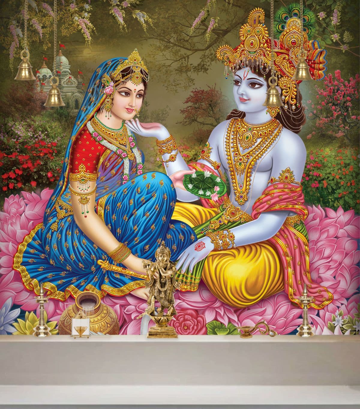 Radhe Shyam Madhurya Leela Wallpaper Mural shown in a room