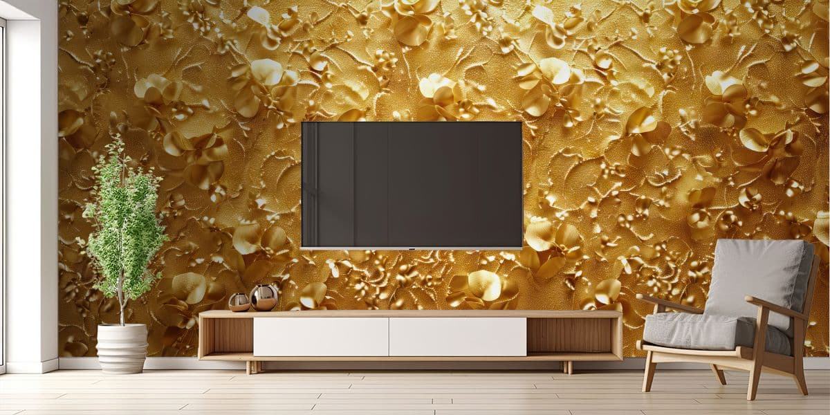 Glamorous Gold Floral Wallpaper Mural shown in a room
