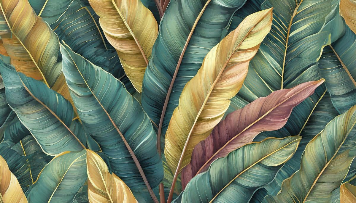 Gold and Green Leafy Retreat Wallpaper Mural pattern detail