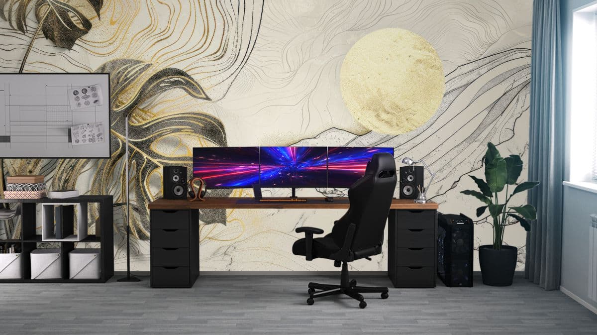 Golden Hues Scenery Wallpaper Mural shown in a room