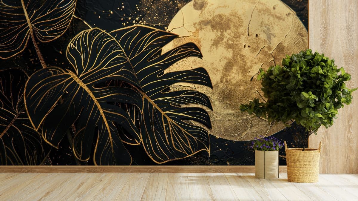 Lunar Leaf Luminescence Wallpaper Mural shown in a room