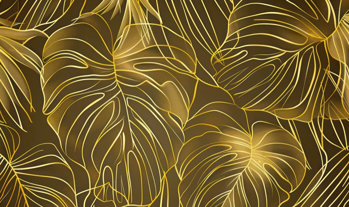 Luxurious Golden Tropical Leaves Mural Wallpaper pattern detail