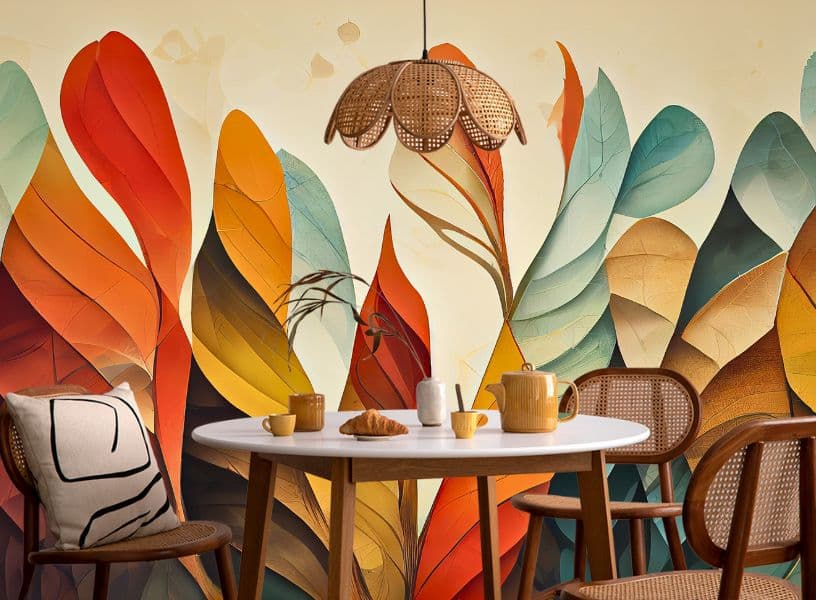 Autumn Breeze Botanical Wallpaper Mural for Wall shown in a room
