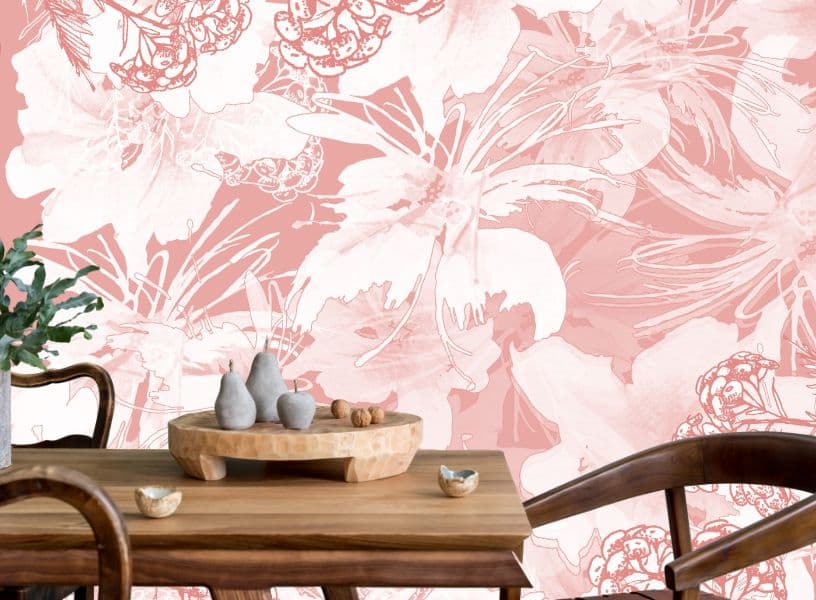 The Floral Wallpaper Mural of Blushing Blooms shown in a room