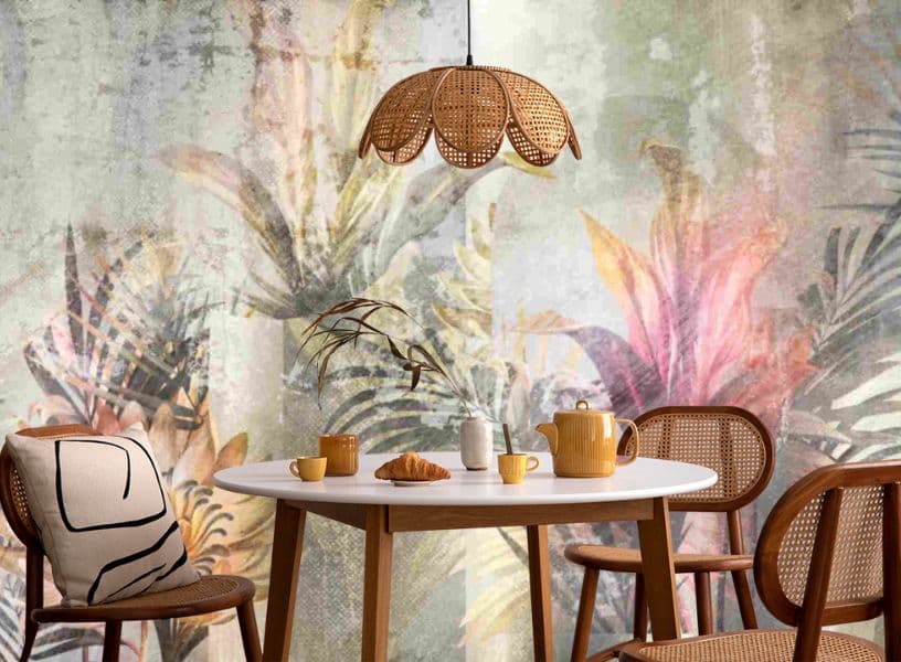 Wallpaper Mural of a Tropical Dreamscape shown in a room
