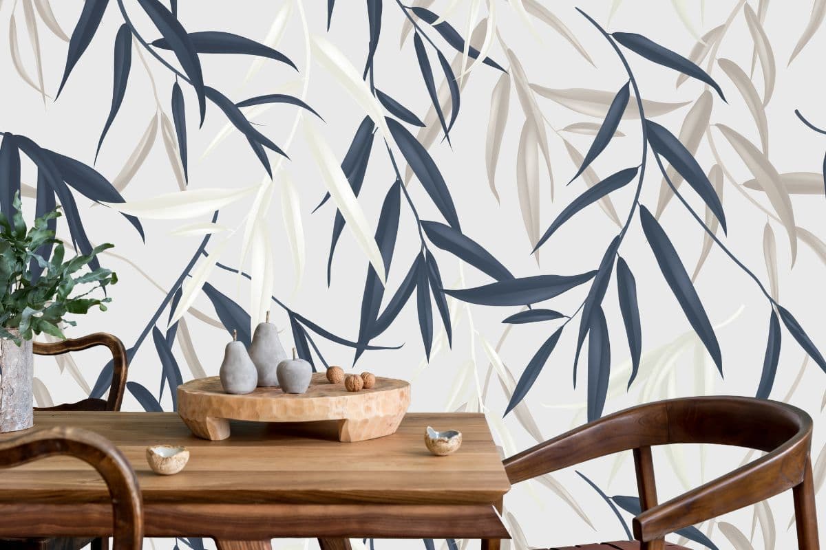 Blue Bamboo Floral Wallpaper for Dinning Room shown in a room