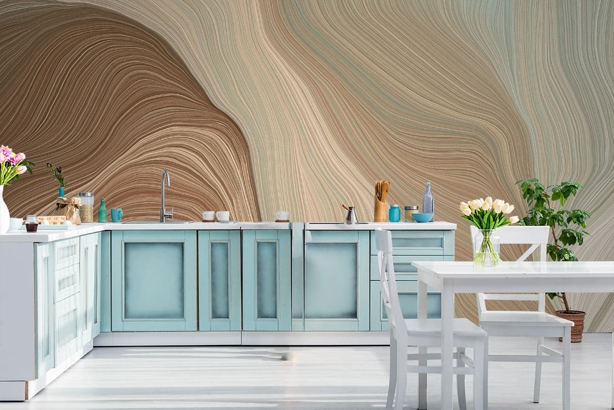 Subtle Header with a Gracefully Curved Wallpaper Mural shown in a room