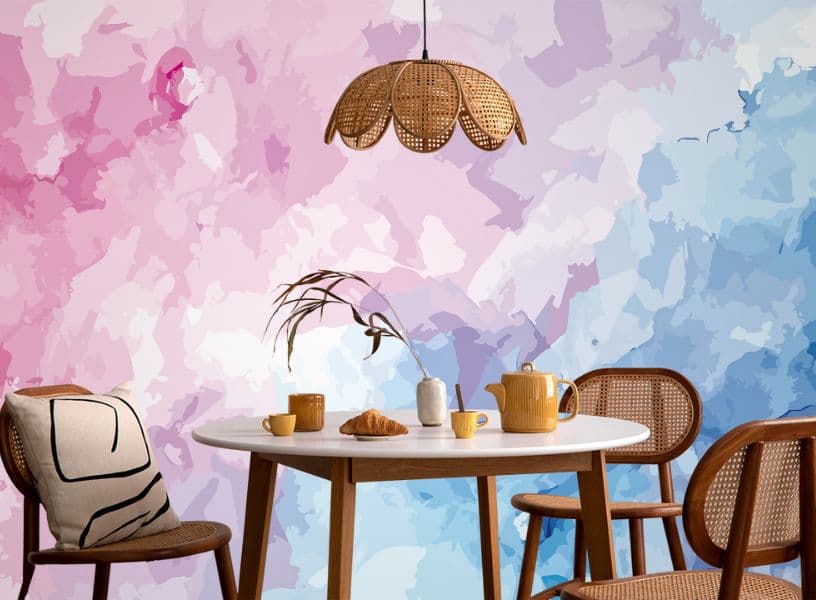 Colorful Abstract Wallpaper Mural for Dinning Room shown in a room