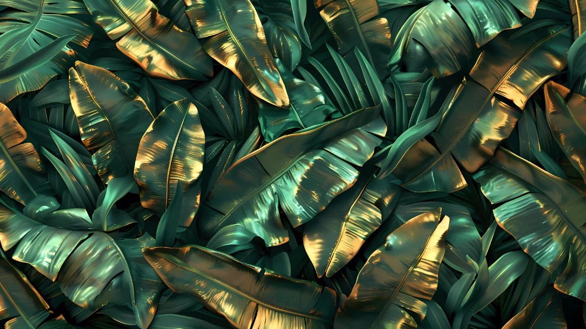 Golden Grunge Banana Leaves Mural Wallpaper pattern detail