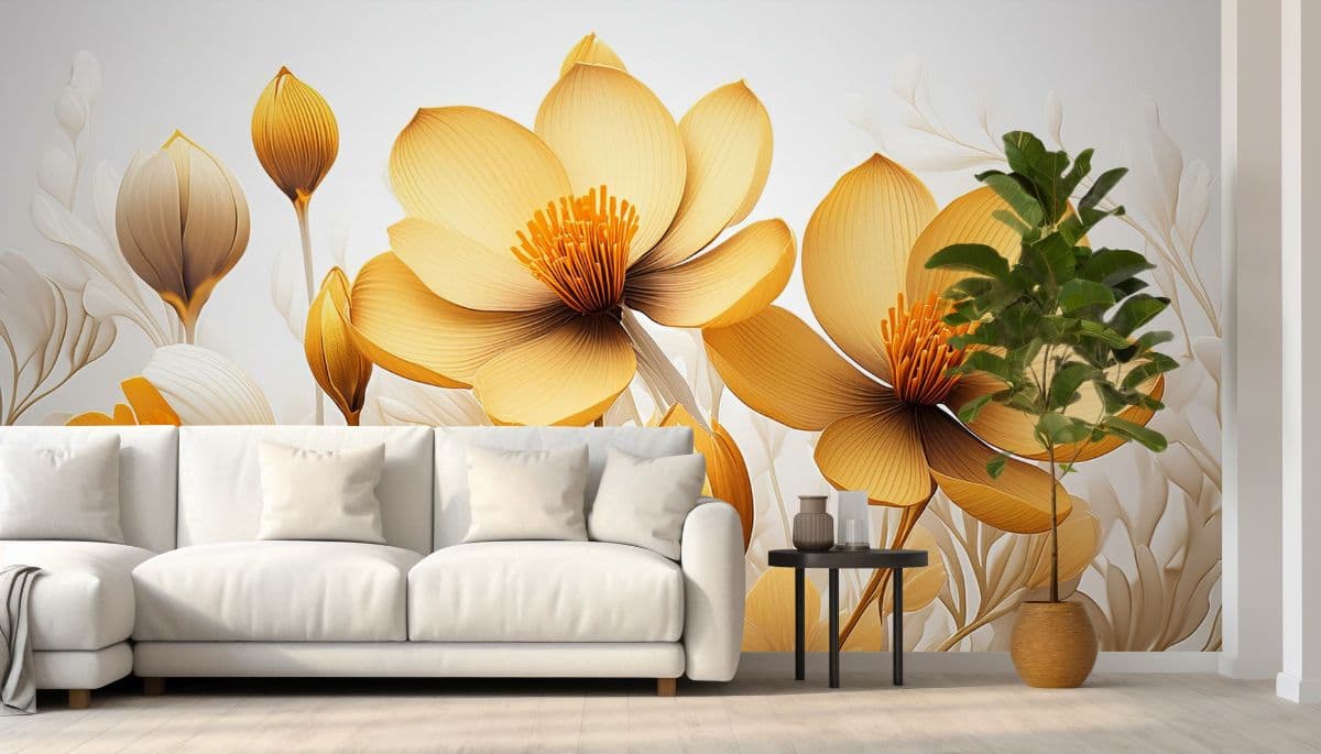 Golden Jasmine Flowers Wallpaper Mural shown in a room