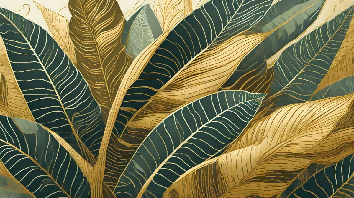 Golden Line Art Tropical Leaves Wallpaper pattern detail