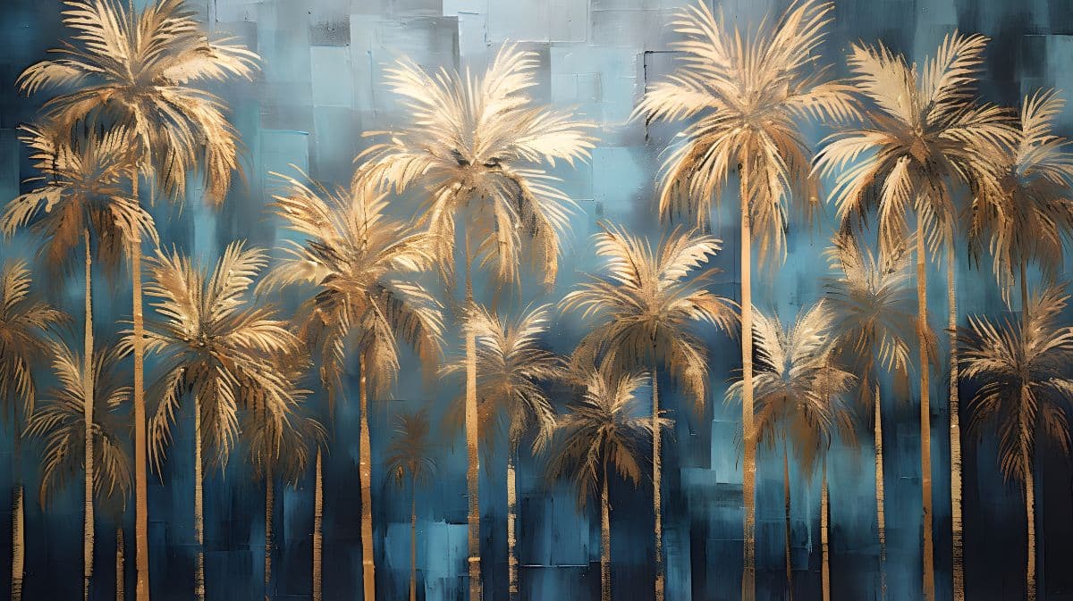 Golden Palm Trees Painting Wallpaper Mural pattern detail