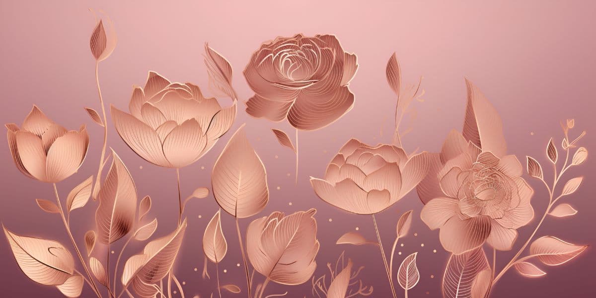 Golden Roses Line Art Wallpaper Mural pattern detail