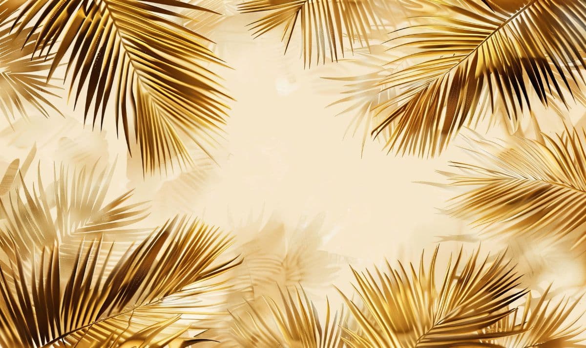 Golden Verdant Palm Leaves Vibes Mural Wallpaper pattern detail
