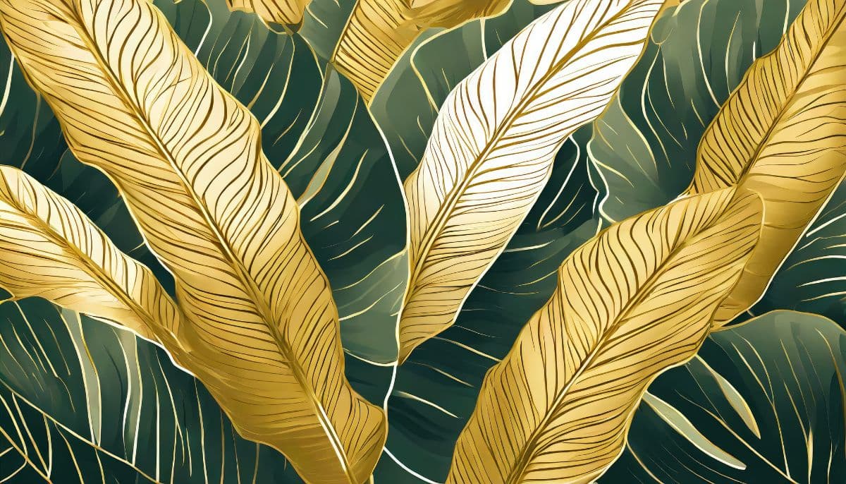 Luxury Gold Tropical Leaves Mural Wallpaper pattern detail