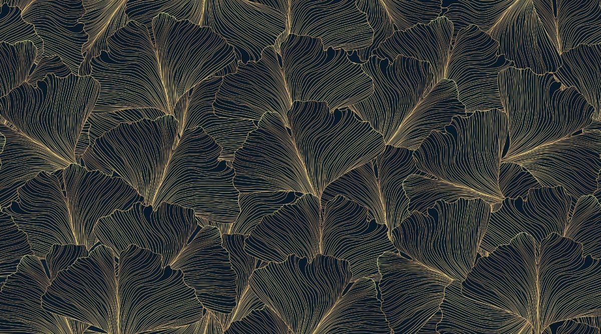 Luxury Golden Ginkgo Line Art Mural Wallpaper pattern detail