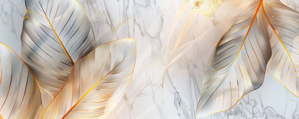 White Gold Banana Leaves Foliage Mural Wallpaper pattern detail