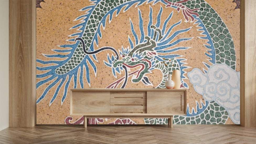 Chinese Vintage Dragon Wallpaper for Wall shown in a room