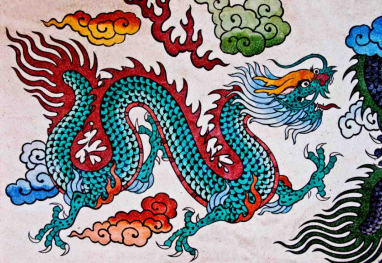 Colorful Painting of a Dragon Wallpaper Mural pattern detail