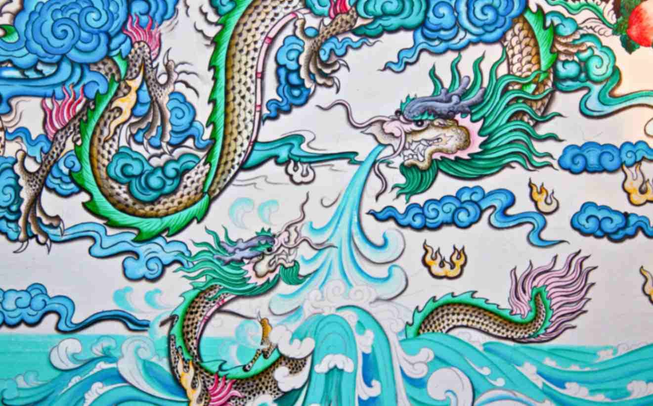 Blue Asian Dragons Wallpaper Mural pattern detail
