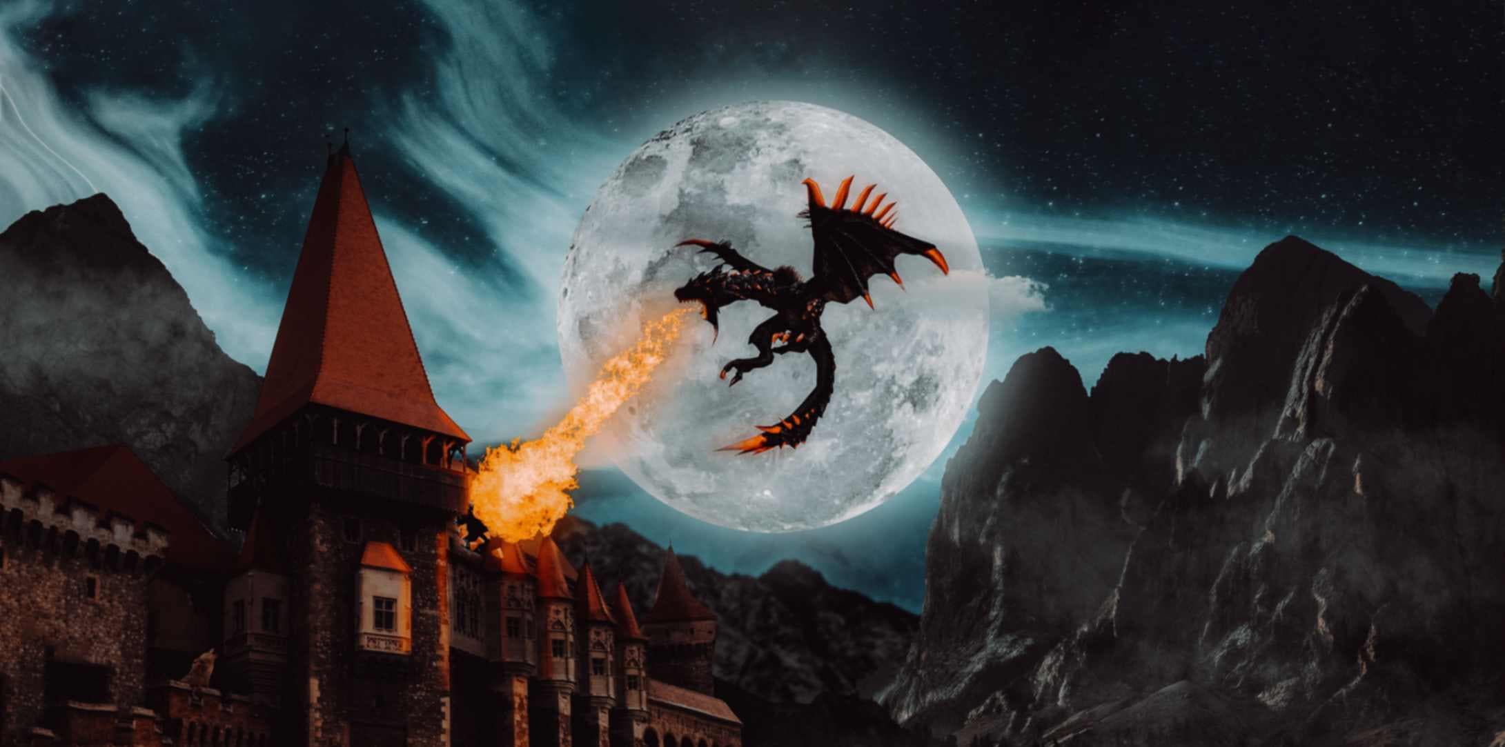 Wallpaper Mural of a Dragon Shooting Fire pattern detail