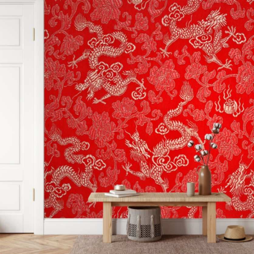 Seamless Dragon Wallpaper for Wall shown in a room