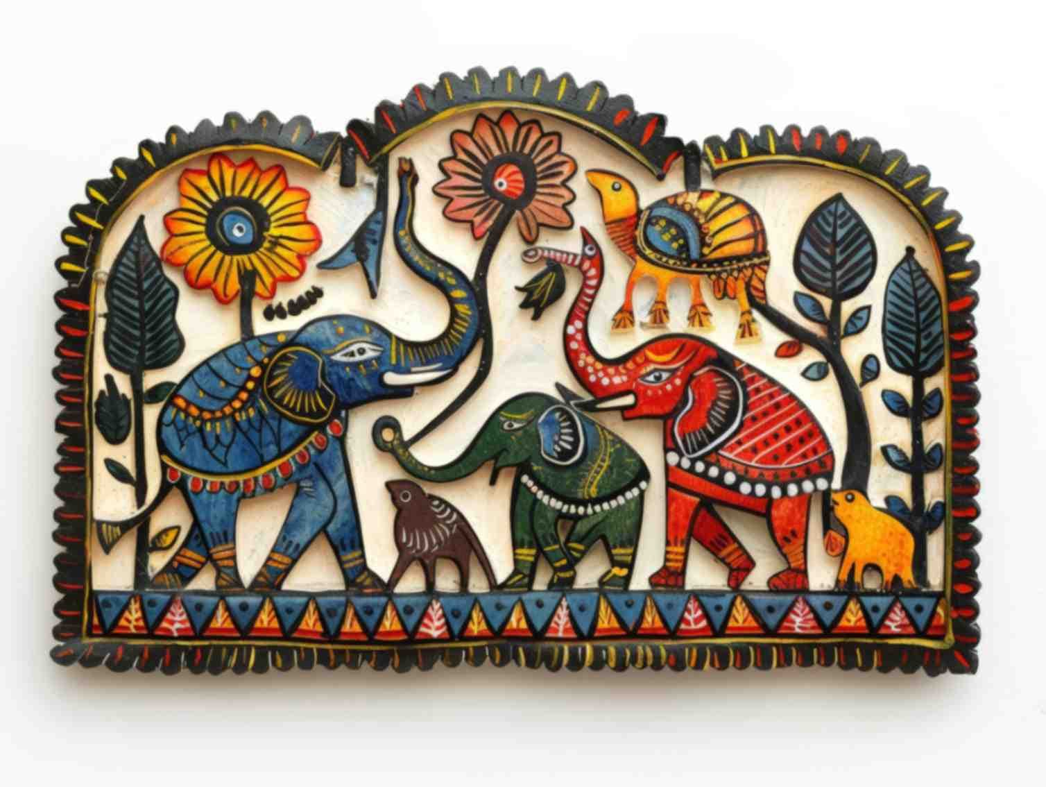 Elephant Painting in a Mithila Style Wallpaper Mural pattern detail
