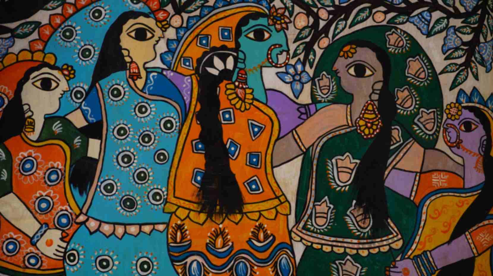 Vibrant Cultural Mithila Painting Wallpaper Mural pattern detail