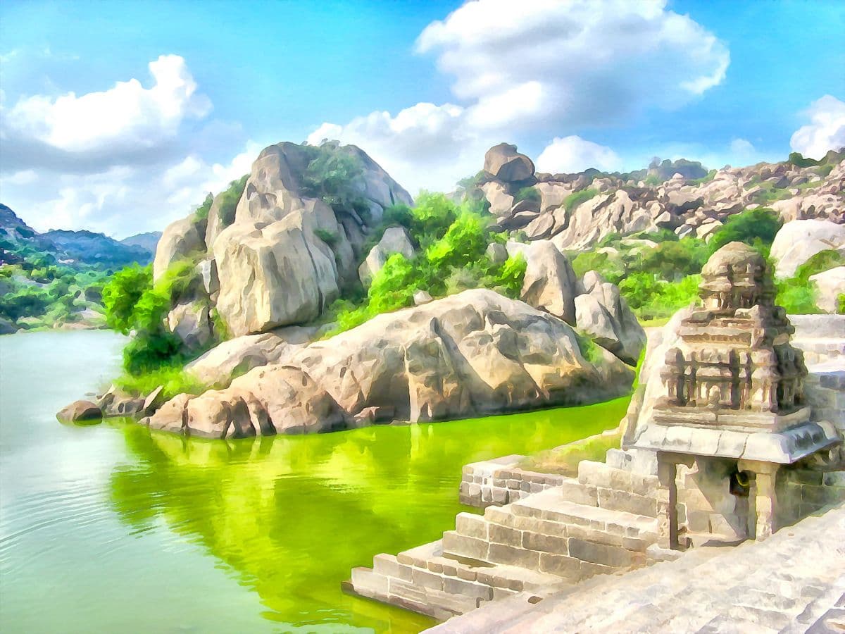 Watercolor Mountain Landscape Wallpaper Mural pattern detail