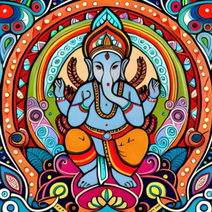 Vibrant Ganesh Wallpaper in Mithila Painting pattern detail