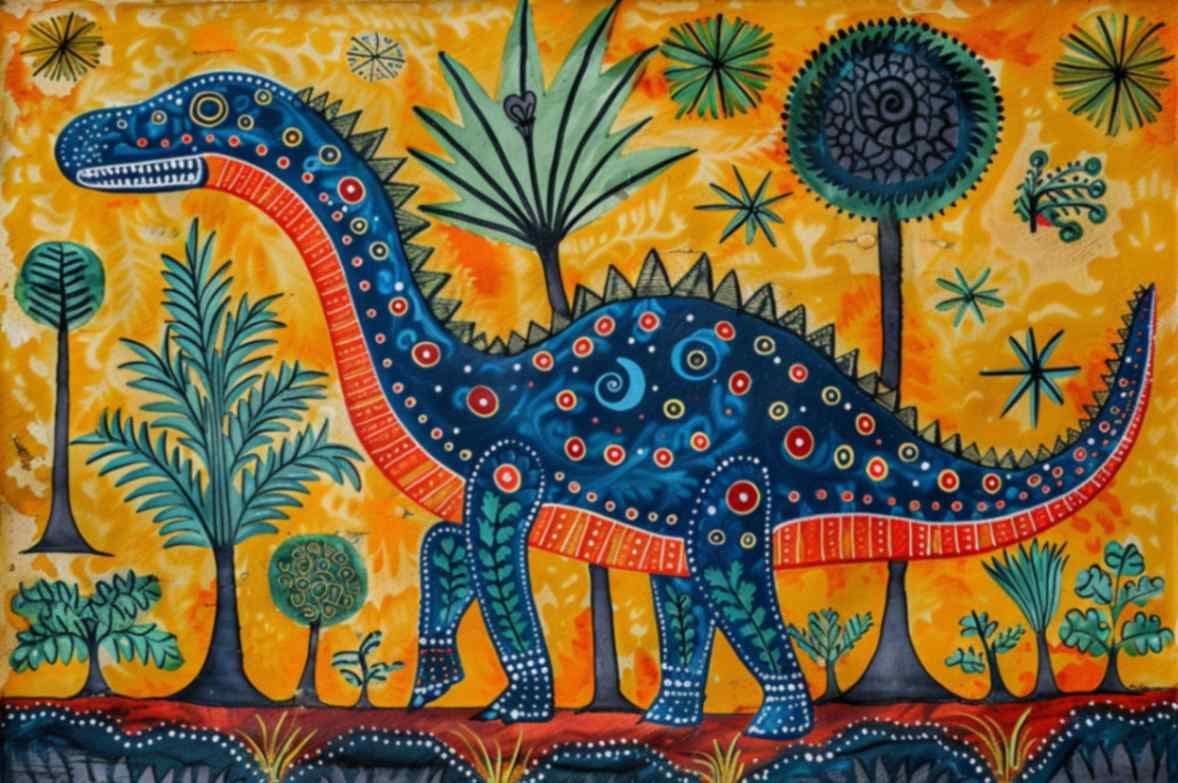 Mithila Style Painting of a Dragon Wallpaper Mural pattern detail