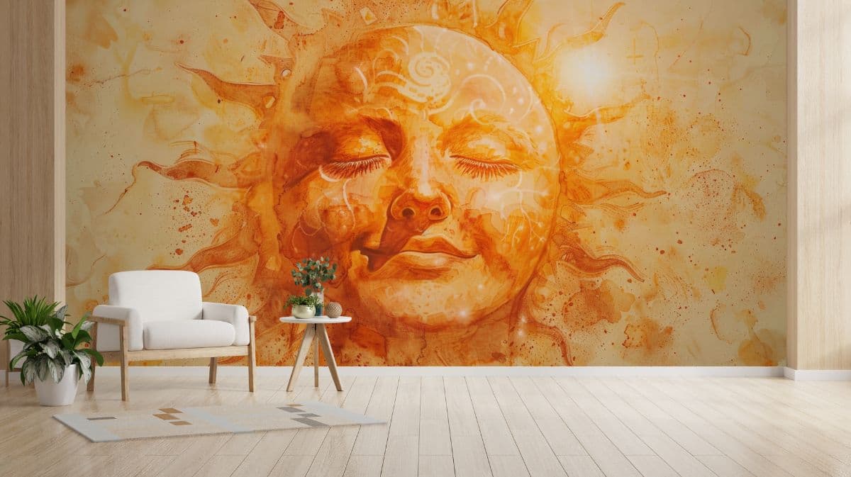 Eternal Sun Fresco Wallpaper Mural shown in a room