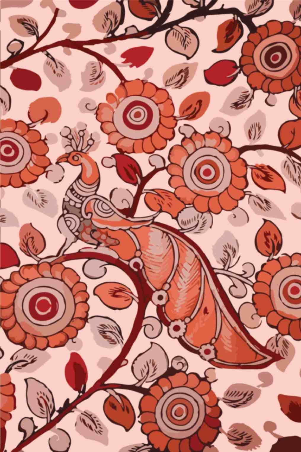 Beautiful Kalamkari Peacock Wallpaper Mural pattern detail